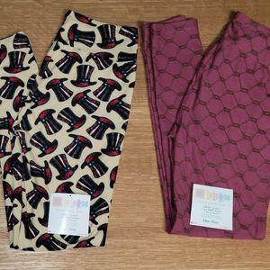 Two NEW Lularoe OS Leggings Patriotic Hat and Rope